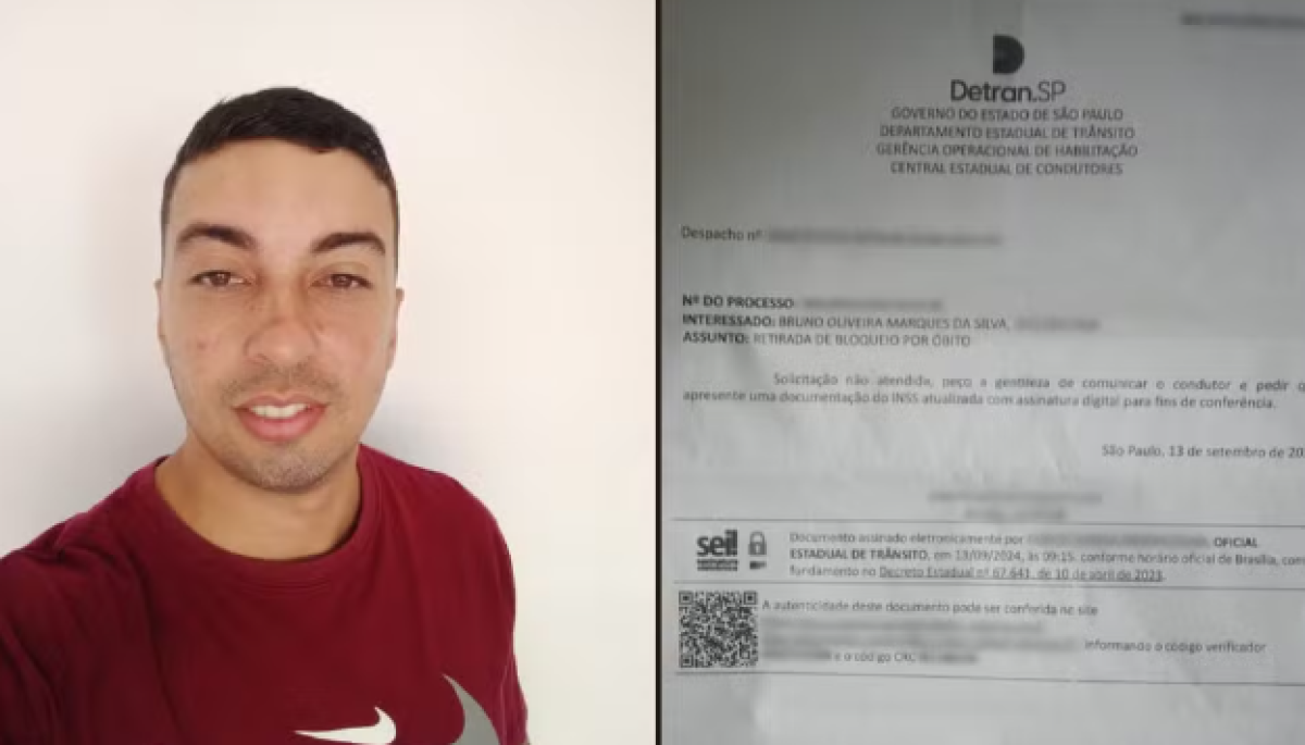 Bruno descobri que sistema do Detran o considerava como morto desde 2016 - Foto: Arquivo pessoal
