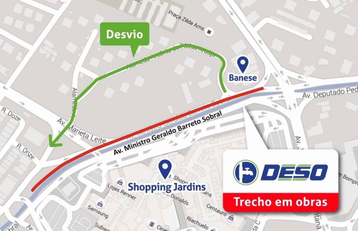 Deso comunica interdio de parte da Av. Ministro Geraldo Barreto Sobral (Foto: Deso/SE)