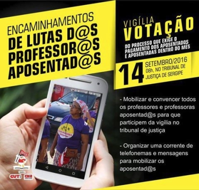 Professores aposentados fazem vig�lia em frente ao Tribunal de Justi�a nesta quarta-feira, 14 (Imagem: Divulga��o/Sintese)