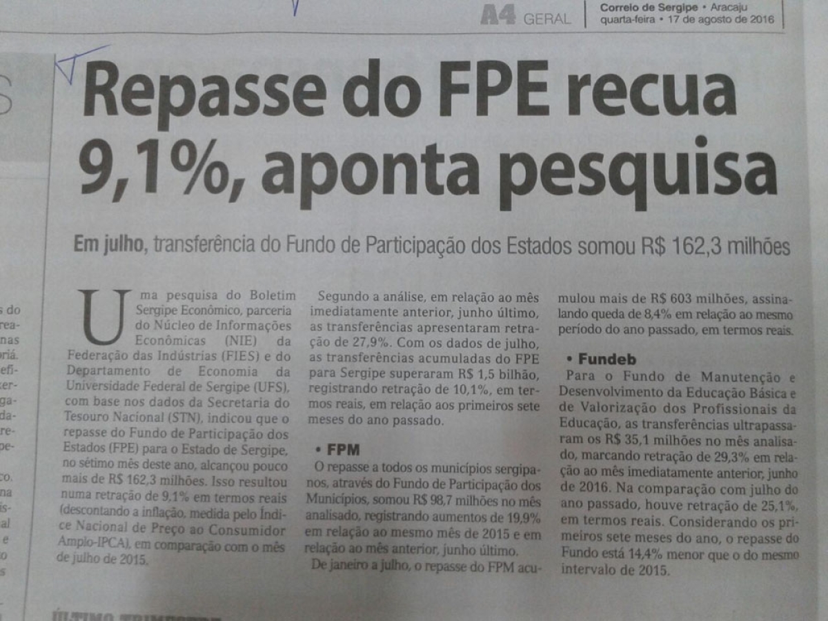 Crise econ�mica em Sergipe atinge ponto mais cr�tico da hist�ria (Imagem: Reprodu��o/Via Sefaz/SE)