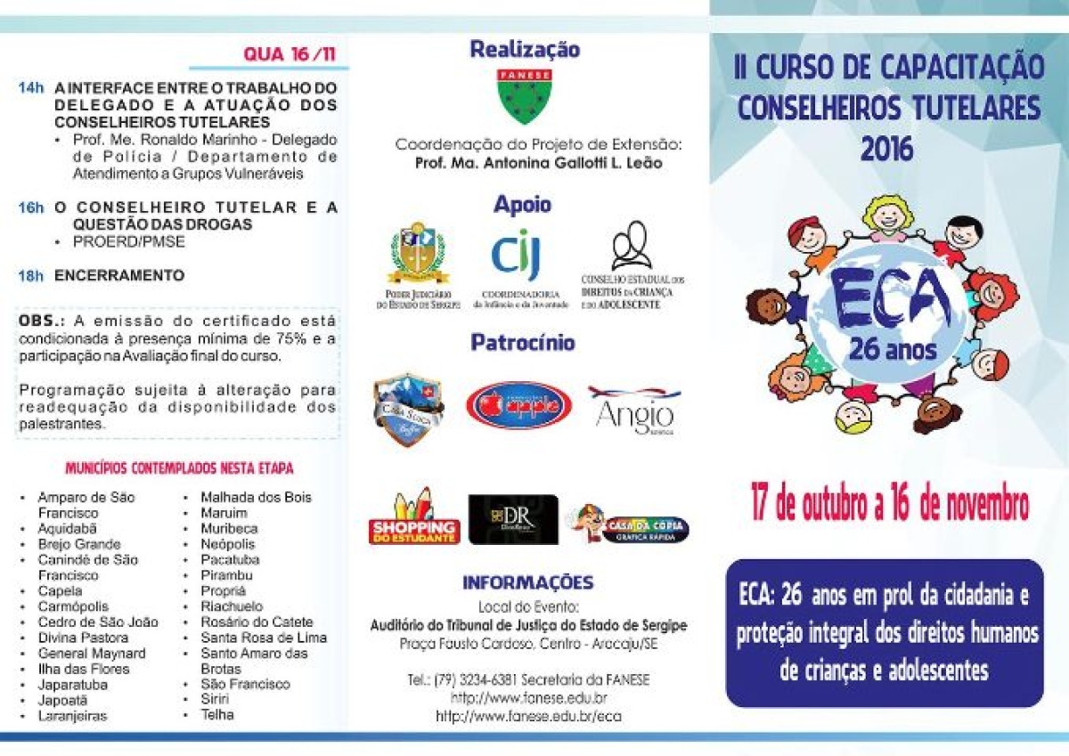 Folder do Curso de Capacitao profissional para os Conselheiros Tulelares (Imagem: Divulgao/Assessoria Fanese)