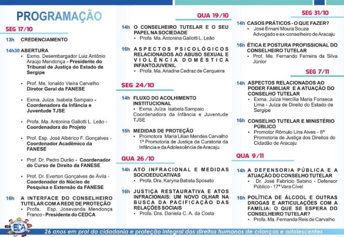 Folder do Curso de Capacitao profissional para os Conselheiros Tulelares (Imagem: Divulgao/Assessoria Fanese) (Imagem: Divulgao/Assessoria Fanese)
