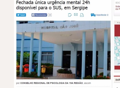 Fechada nica urgncia mental 24h disponvel para o SUS, em Sergipe (Imagem: Reproduo/Ne Notcias)