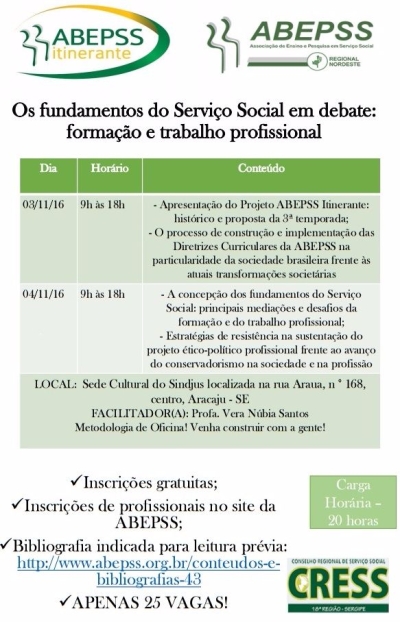 ABEPSS e CRESS/SE realizam oficina sobre forma��o e trabalho profissional no servi�o social (Imagem: Divulga��o/Cress/SE)