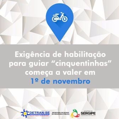 Fiscalizao do porte da habilitao para conduzir ciclomotor comear em 1 de novembro (Imagem: Detran/SE)
