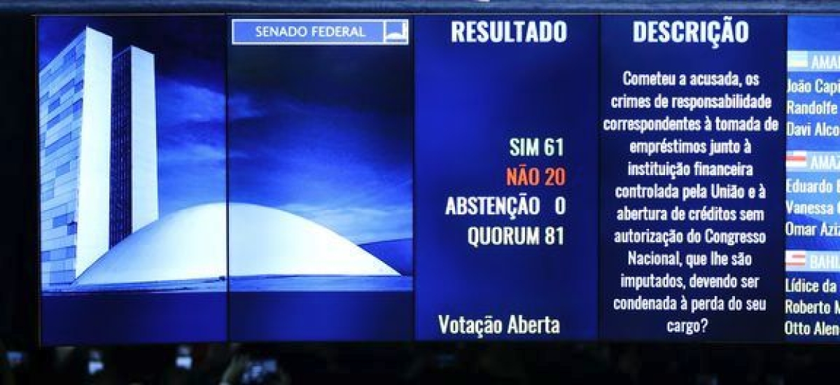 Senado aprova impeachment e Dilma Rousseff  afastada definitivamente da Presidncia (Imagem: Agncia Brasil)