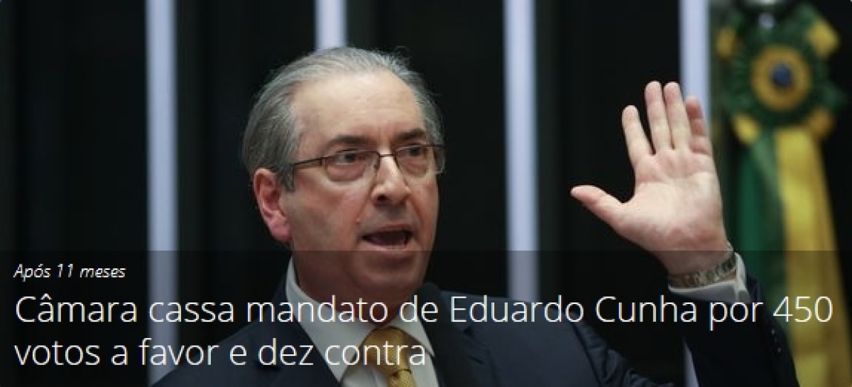 C�mara cassa mandato de Eduardo Cunha por 450 votos a favor e dez contra (Foto:Fabio Rodrigues Pozzebom/Ag�ncia Brasil)